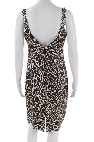 Milly Womens Silk Abstract Print Round Neck Sleeveless Dress Brown Size 6