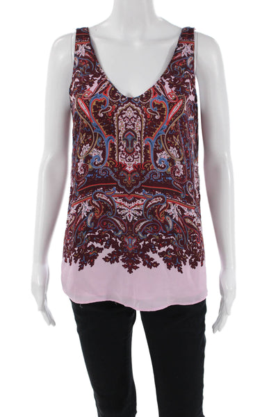 J Crew Womens Paisley Print V-Neck Pullover Tank Top Blouse Pink Size 2
