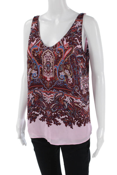 J Crew Womens Paisley Print V-Neck Pullover Tank Top Blouse Pink Size 2