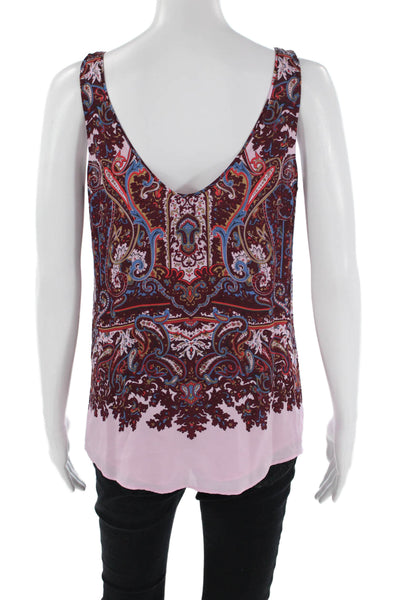 J Crew Womens Paisley Print V-Neck Pullover Tank Top Blouse Pink Size 2