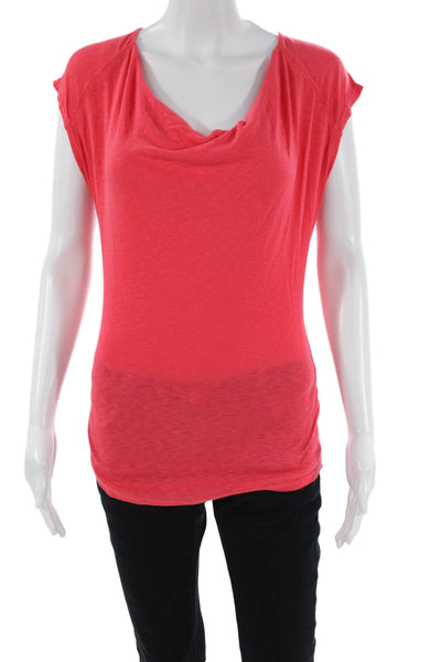Michael Stars Womens Cotton Blend Cowl Neck Short Sleeve Top Pink Size OS
