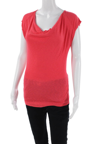 Michael Stars Womens Cotton Blend Cowl Neck Short Sleeve Top Pink Size OS