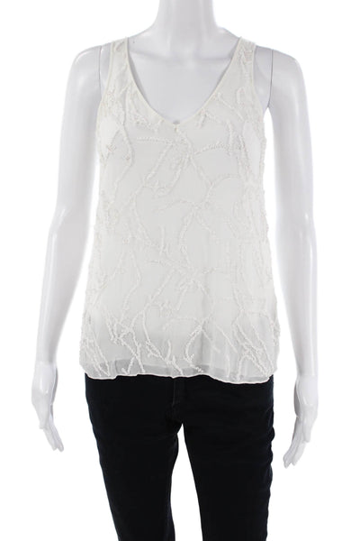 Lola & Sophie Womens Beaded V-Neck Tank Top Blouse White Size XS