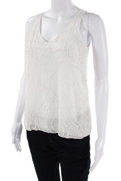 Lola & Sophie Womens Beaded V-Neck Tank Top Blouse White Size XS