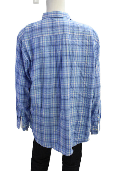 Peter Millar Mens Check Button-Down Shirt Blue Size 2XL