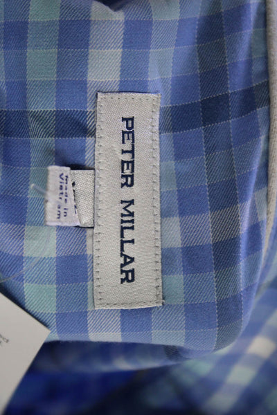 Peter Millar Mens Check Button-Down Shirt Blue Size 2XL