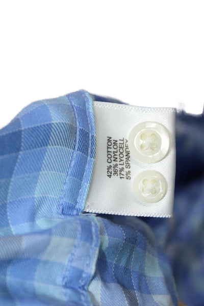 Peter Millar Mens Check Button-Down Shirt Blue Size 2XL