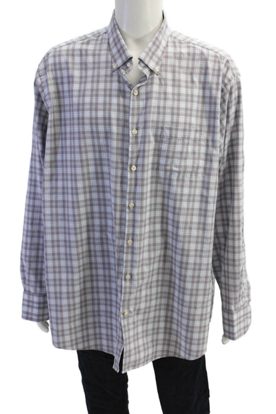 Peter Millar Mens Plaid Button-Down Shirt Blue Size 2XL