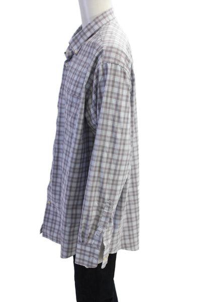 Peter Millar Mens Plaid Button-Down Shirt Blue Size 2XL