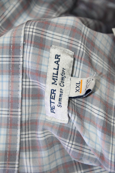 Peter Millar Mens Plaid Button-Down Shirt Blue Size 2XL