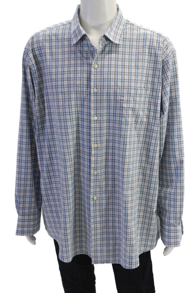 Peter Millar Mens Plaid Button-Front Shirt Blue Size 2XL