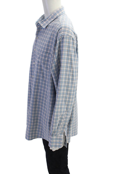 Peter Millar Mens Plaid Button-Front Shirt Blue Size 2XL
