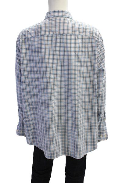 Peter Millar Mens Plaid Button-Front Shirt Blue Size 2XL