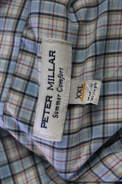 Peter Millar Mens Plaid Button-Front Shirt Blue Size 2XL