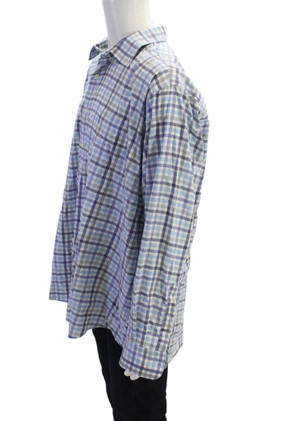Peter Millar Mens Checkered Button-Front Shirt Blue Size 2XL