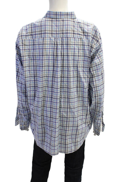 Peter Millar Mens Checkered Button-Front Shirt Blue Size 2XL
