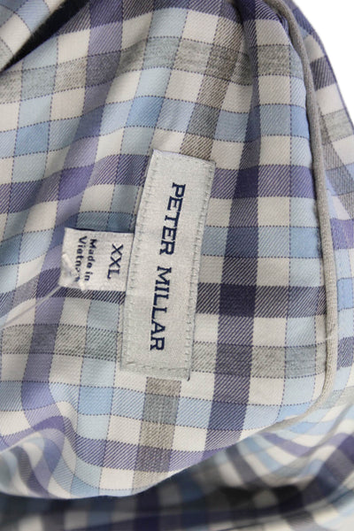 Peter Millar Mens Checkered Button-Front Shirt Blue Size 2XL