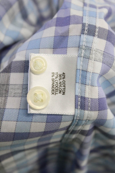 Peter Millar Mens Checkered Button-Front Shirt Blue Size 2XL