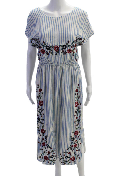 Trf Collection Zara Womens Striped Floral Embroidered Sleeveless Dress Size S