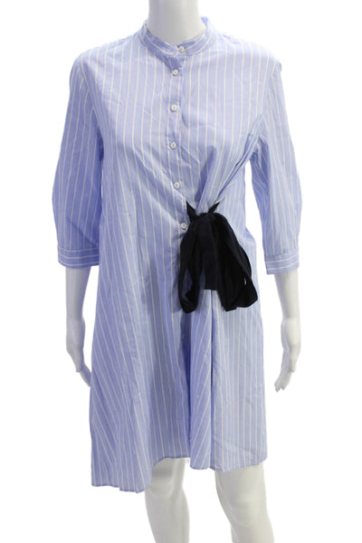 Zara Womens Cotton Striped Tie Front Buttoned Shirt Dress Blue Size Small