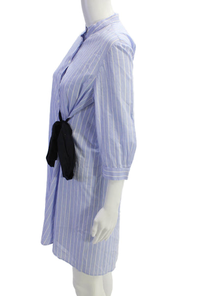Zara Womens Cotton Striped Tie Front Buttoned Shirt Dress Blue Size Small