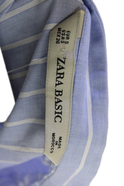 Zara Womens Cotton Striped Tie Front Buttoned Shirt Dress Blue Size Small