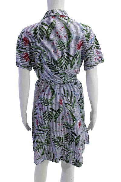 Zara Womens Cotton Striped Floral Collar Short Sleeve Dress Blue Size Small