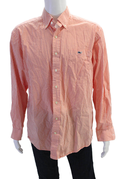 Vineyard Vines Mens Cotton Long Sleeve Button Plaid Shirt Red Size L