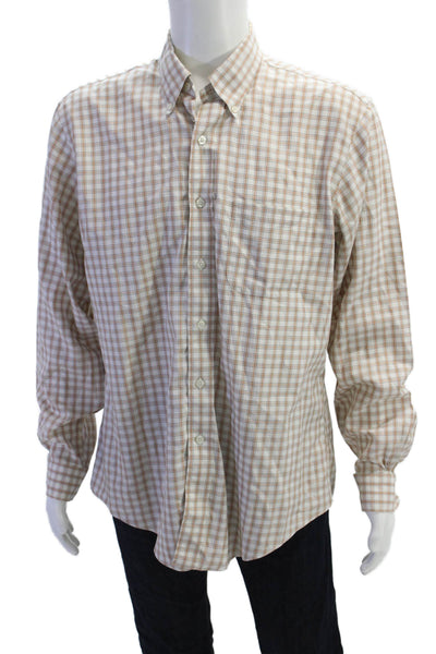 Brooks Brothers Mens Cotton Long Sleeve Button Plaid Shirts White Size L