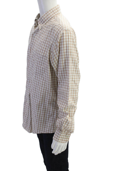 Brooks Brothers Mens Cotton Long Sleeve Button Plaid Shirts White Size L
