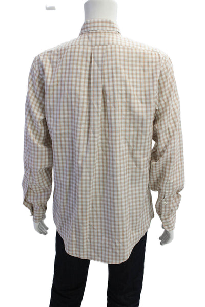 Brooks Brothers Mens Cotton Long Sleeve Button Plaid Shirts White Size L