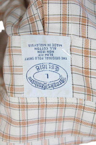 Brooks Brothers Mens Cotton Long Sleeve Button Plaid Shirts White Size L