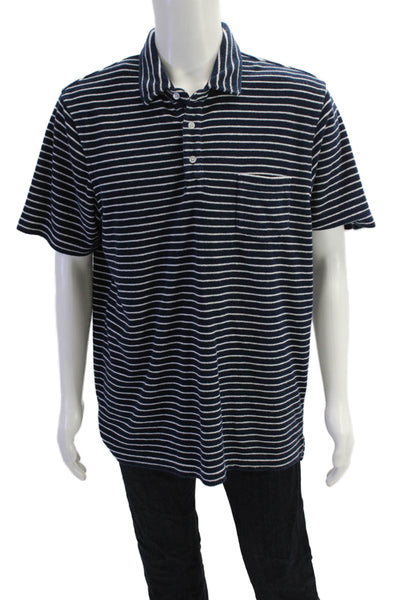 Vineyard Vines Mens Cotton Short Sleeve V-neck Stripe Shirt Navy Size L