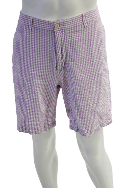 Vineyard Vines Mens Cotton Zip Button Plaid Printed Shorts Purple Size EUR 34