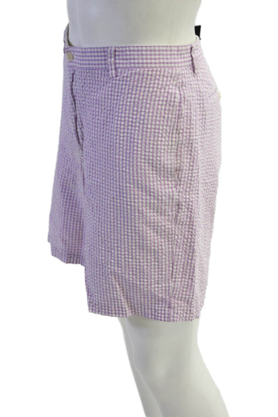 Vineyard Vines Mens Cotton Zip Button Plaid Printed Shorts Purple Size EUR 34