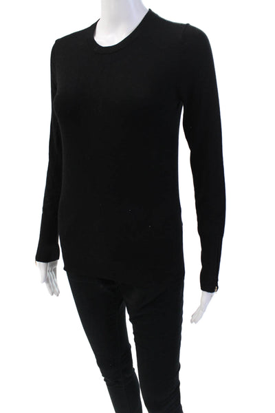 Zara Womens Crew Neck Long Sleeve Zippered Detail Casual Top Black Size S