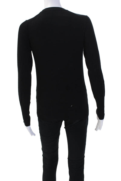 Zara Womens Crew Neck Long Sleeve Zippered Detail Casual Top Black Size S