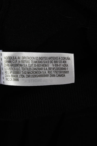 Zara Womens Crew Neck Long Sleeve Zippered Detail Casual Top Black Size S