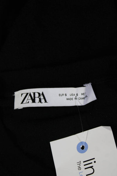 Zara Womens Crew Neck Long Sleeve Zippered Detail Casual Top Black Size S