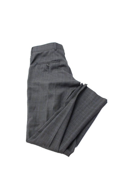 Coppley Mens Zipper Fly Pleated Plaid Straight Leg Dress Pants Gray Size 29