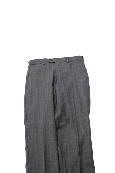 Coppley Mens Zipper Fly Pleated Plaid Straight Leg Dress Pants Gray Size 29