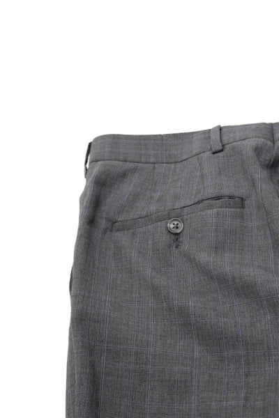 Coppley Mens Zipper Fly Pleated Plaid Straight Leg Dress Pants Gray Size 29