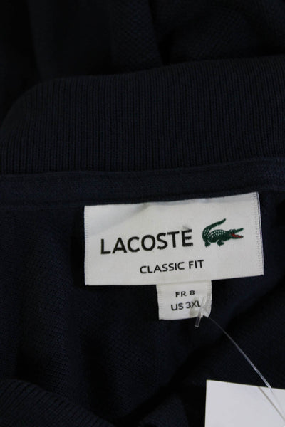 Lacoste Mens Short Sleeve Collared Logo Knit Polo Shirt Navy Cotton Size 3XL