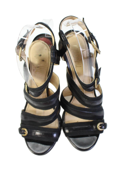 Rousseau Womens Leather Buckle Ankle Strap High Heels Shoes Black Size 7.5