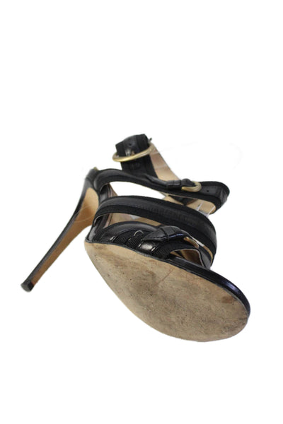 Rousseau Womens Leather Buckle Ankle Strap High Heels Shoes Black Size 7.5