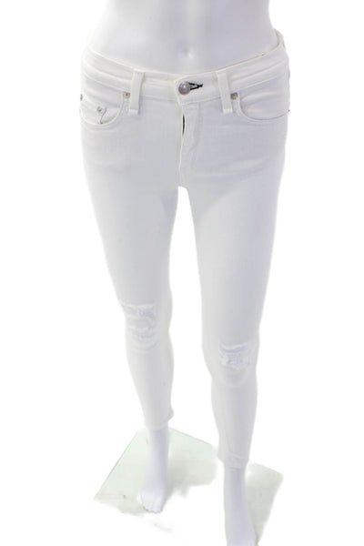Rag & Bone Women's Distress Five Pocket Skinny Jean Pants White Size 27