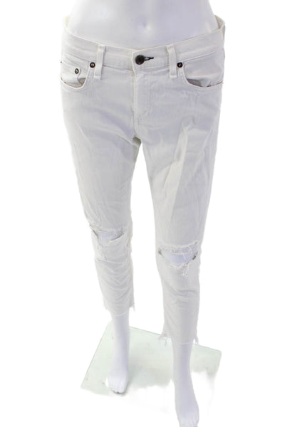 Rag & Bone Women's Midrise Distress Five Pocket Skinny Jean Pants White Size 28