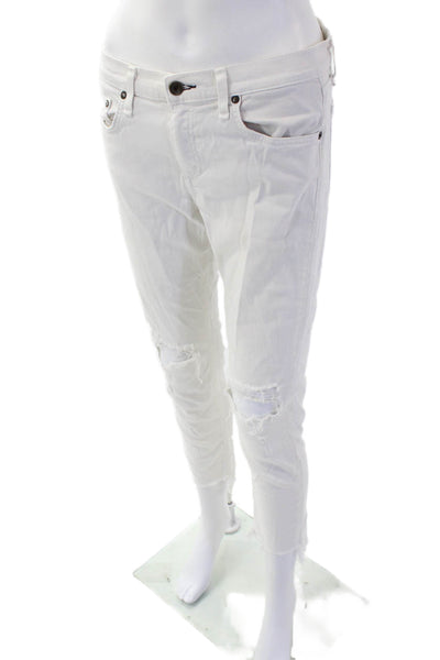 Rag & Bone Women's Midrise Distress Five Pocket Skinny Jean Pants White Size 28