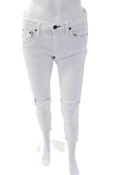 Rag & Bone Women's Five Pocket Distress Straight Leg Jean Pants White Size 27