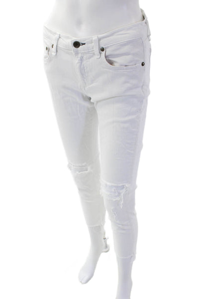 Rag & Bone Women's Five Pocket Distress Straight Leg Jean Pants White Size 27